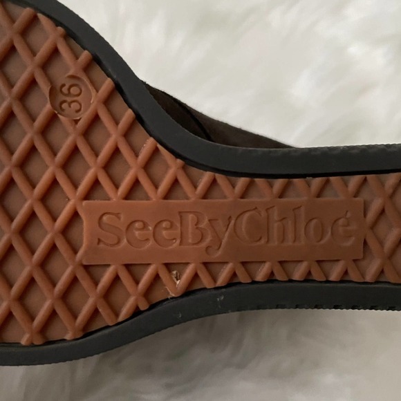 See by Chloe Boots Womens EU 36 US 6 Brown Black Suede Ankle Wedge Booties Shoes - Picture 11 of 15